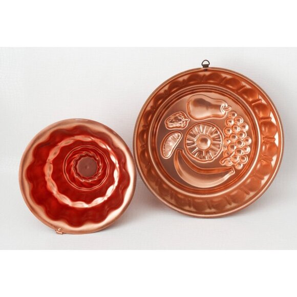 Set Of 4 Vintage Copper-Tone Jelly Molds With Fruit & Geometric Designs Assorted - Picture 3 of 6